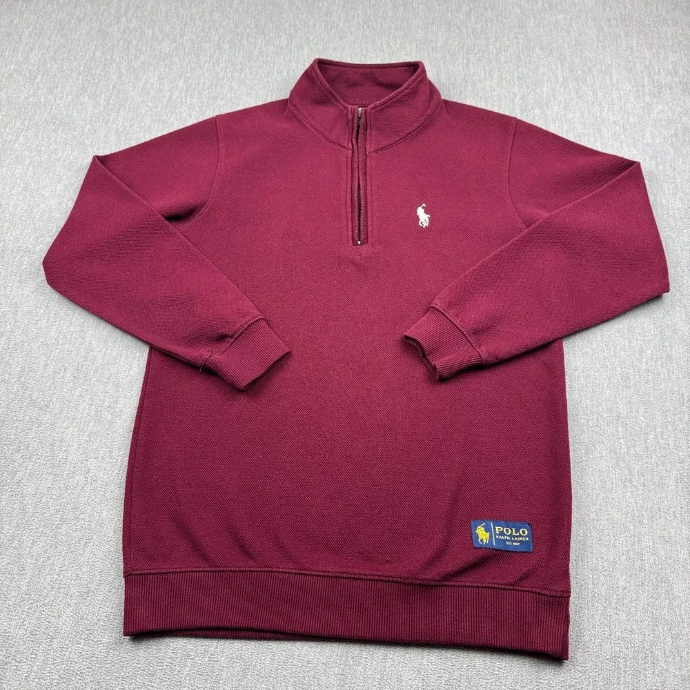 Polo Ralph Lauren Sweater Mens Large Red Pullover 1/4 Zip Made In Hong‎ Kong
